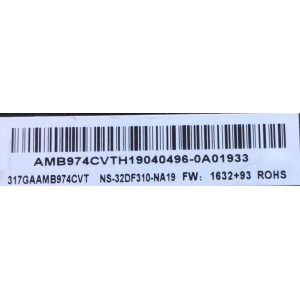 MAIN PARA TV INSIGNIA / NUMERO DE PARTE 317GAAMB974CVT / TD.T950.61 / E-PC2SS4W-32-NA / AMB974CVTH19040496-0A01933 / PANEL TPT315B5-1A058.L REV:S2AA / DISPLAY ST6151A05-V / MODELO NS-32DF310NA19